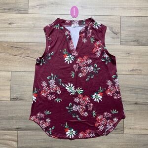 Halife Women's All Over Floral Print‎ Tank Top Size Large Burgundy